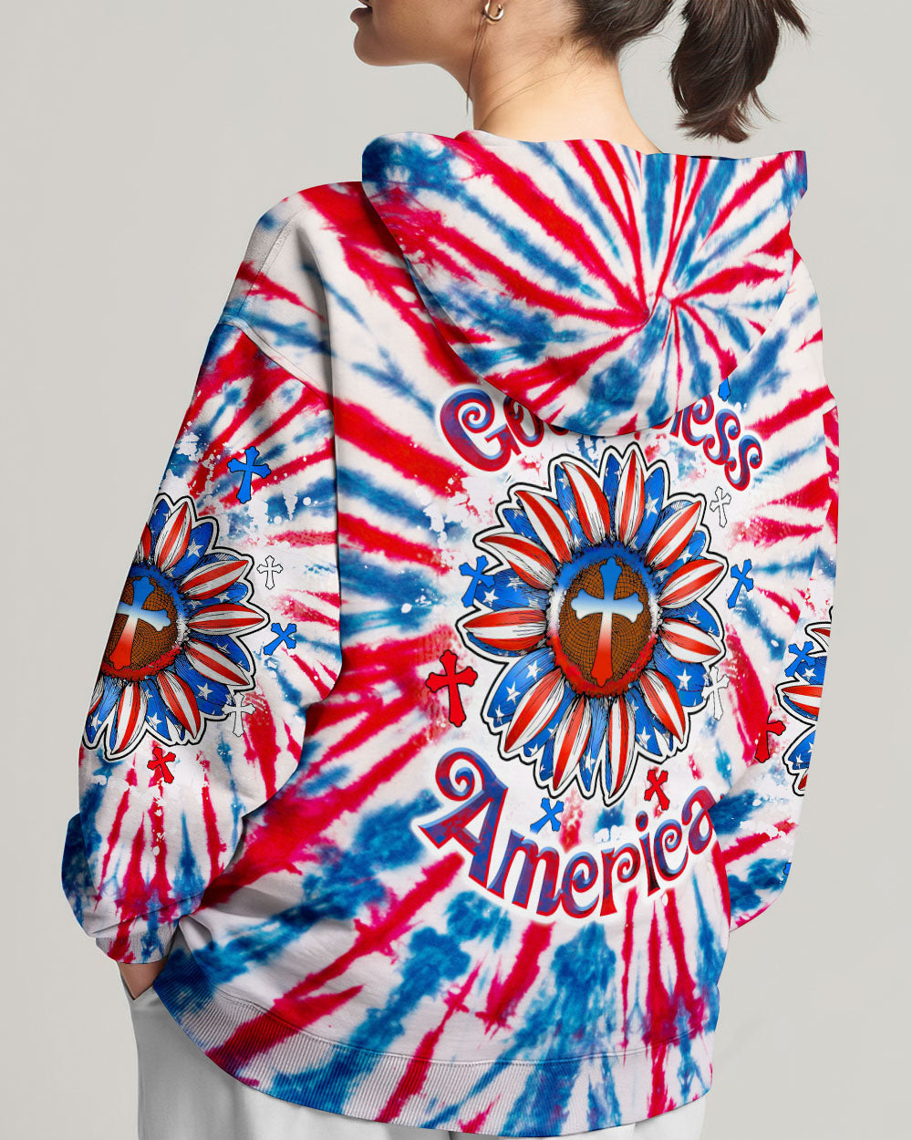 God Bless America Sunflower Tie Dye Women's All Over Print Shirt - Tltw0307234, easychoo.com