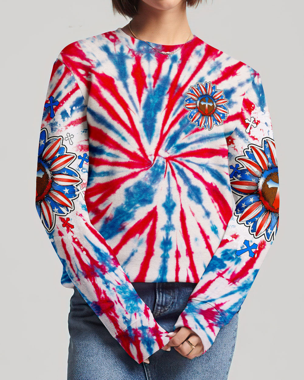 God Bless America Sunflower Tie Dye Women's All Over Print Shirt - Tltw0307234, easychoo.com