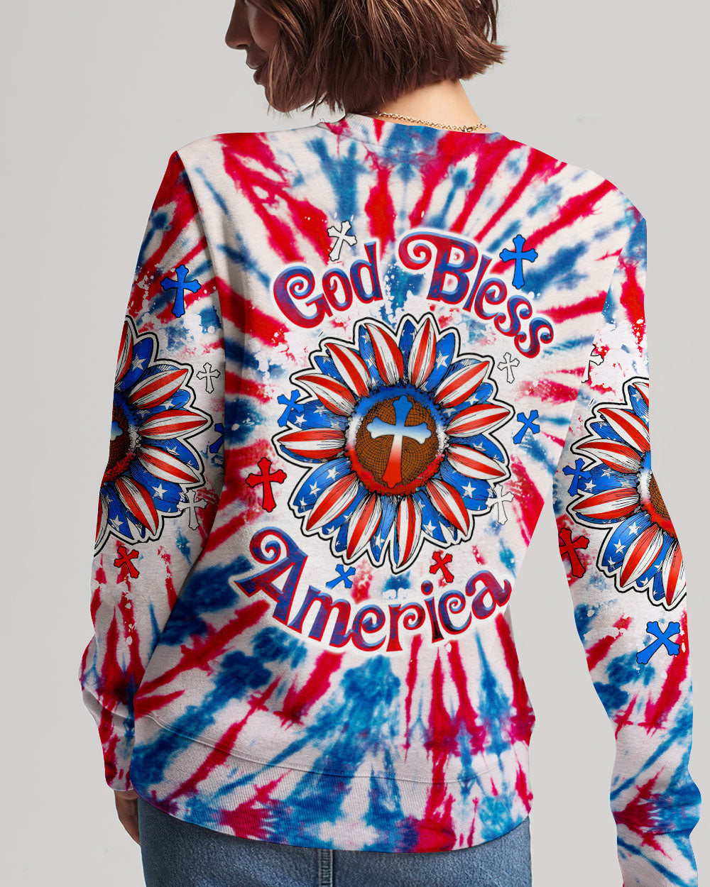God Bless America Sunflower Tie Dye Women's All Over Print Shirt - Tltw0307234, easychoo.com