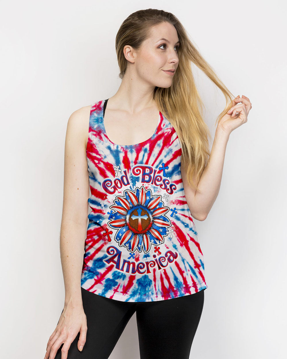 God Bless America Sunflower Tie Dye Women's All Over Print Shirt - Tltw0307234, easychoo.com