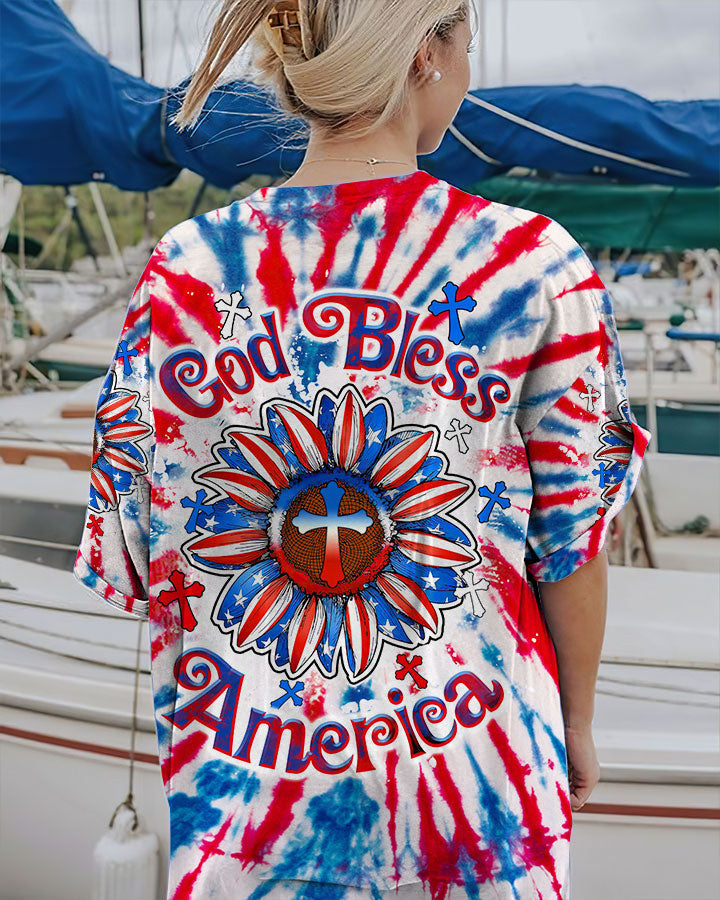 God Bless America Sunflower Tie Dye Women's All Over Print Shirt - Tltw0307234, easychoo.com