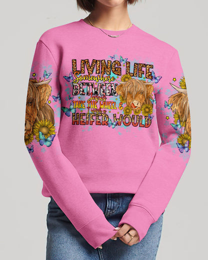 Living Life Somewhere Between Jesus Cow Women's All Over Print Shirt- Tlno1309234, easychoo.com