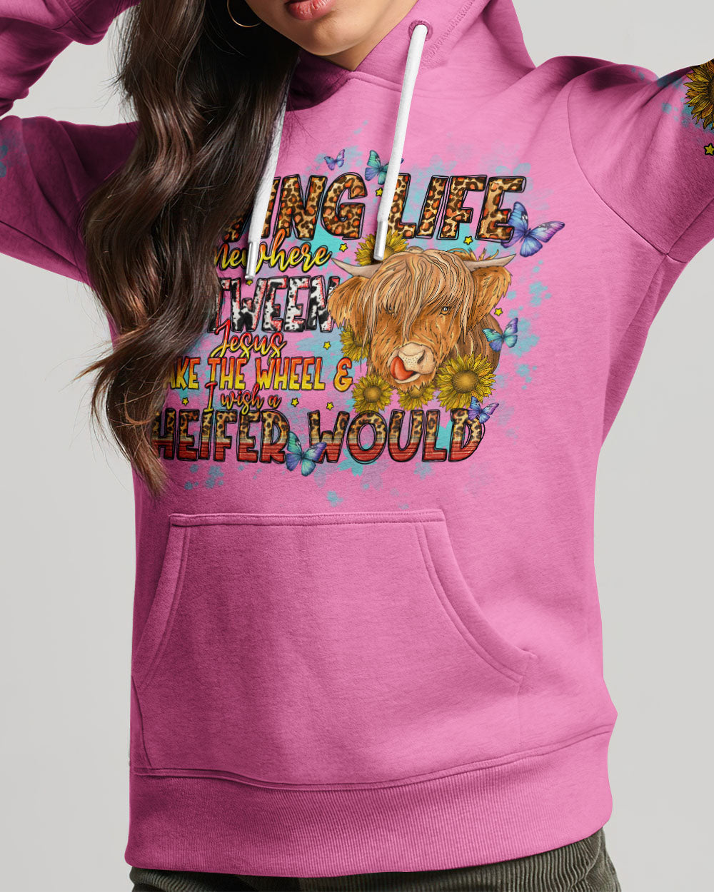 Living Life Somewhere Between Jesus Cow Women's All Over Print Shirt- Tlno1309234, easychoo.com