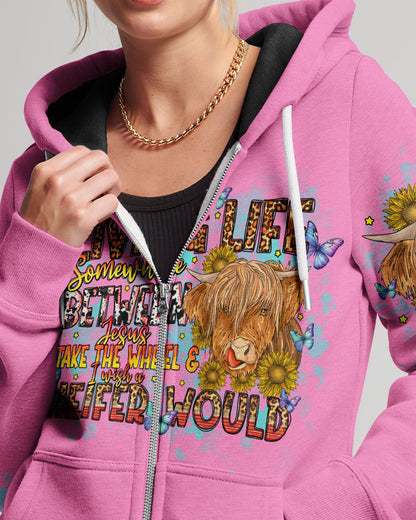 Living Life Somewhere Between Jesus Cow Women's All Over Print Shirt- Tlno1309234, easychoo.com