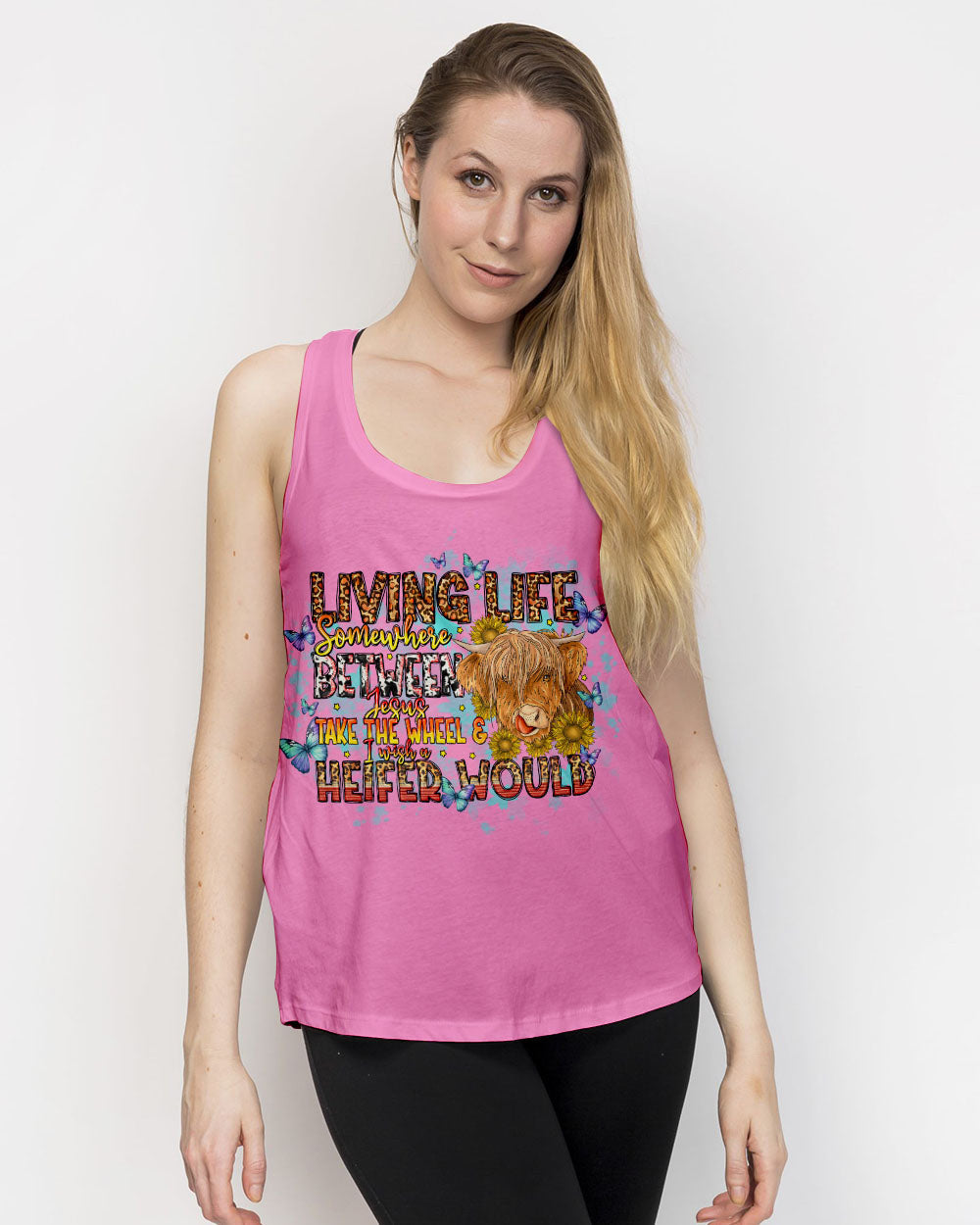 Living Life Somewhere Between Jesus Cow Women's All Over Print Shirt- Tlno1309234, easychoo.com