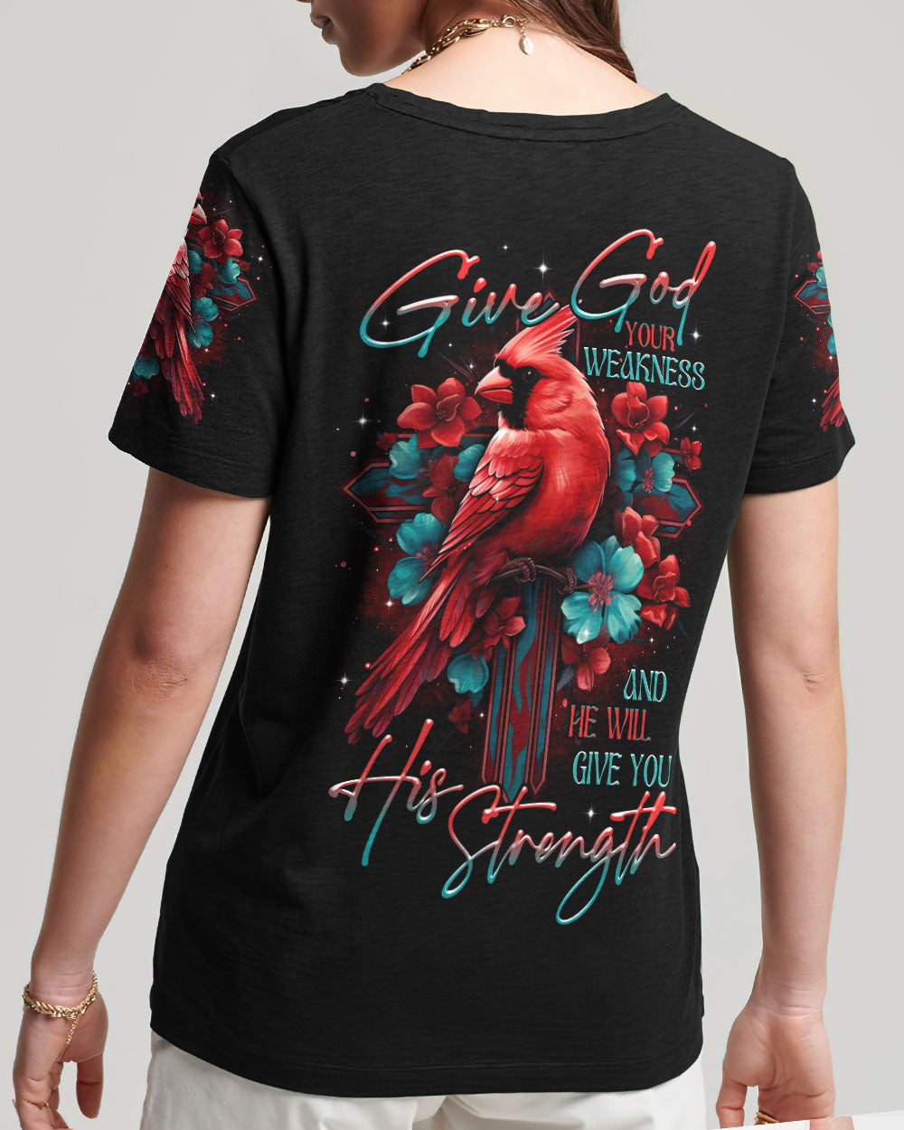 Give God Your Weakness Cardinal Bird Women's All Over Print Shirt - Tltr1707231, easychoo.com