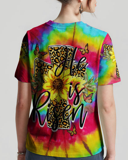 He Is Risen Cross With Sunflowers Tie Dye Women's All Over Print Shirt - Tytd0707231, easychoo.com