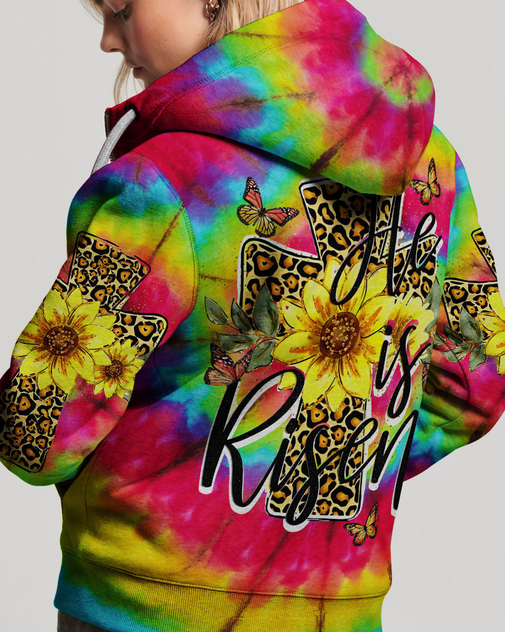 He Is Risen Cross With Sunflowers Tie Dye Women's All Over Print Shirt - Tytd0707231, easychoo.com