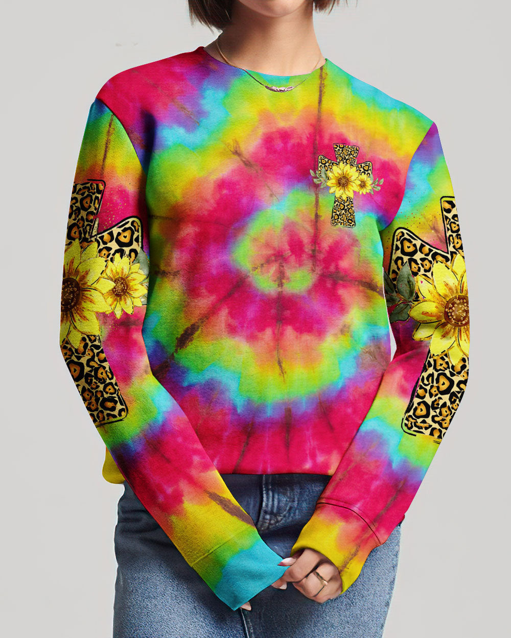He Is Risen Cross With Sunflowers Tie Dye Women's All Over Print Shirt - Tytd0707231, easychoo.com