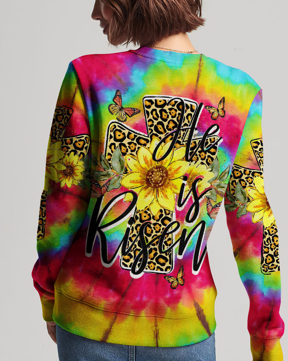 He Is Risen Cross With Sunflowers Tie Dye Women's All Over Print Shirt - Tytd0707231, easychoo.com