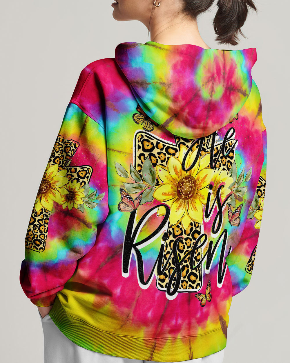 He Is Risen Cross With Sunflowers Tie Dye Women's All Over Print Shirt - Tytd0707231, easychoo.com