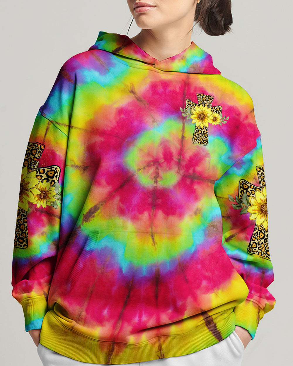He Is Risen Cross With Sunflowers Tie Dye Women's All Over Print Shirt - Tytd0707231, easychoo.com