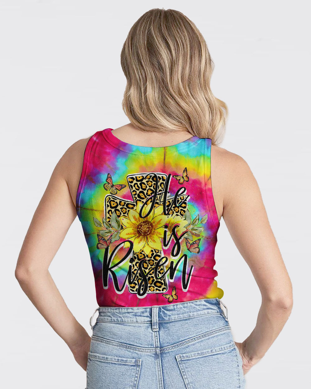 He Is Risen Cross With Sunflowers Tie Dye Women's All Over Print Shirt - Tytd0707231, easychoo.com