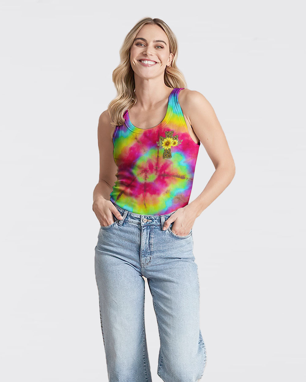 He Is Risen Cross With Sunflowers Tie Dye Women's All Over Print Shirt - Tytd0707231, easychoo.com
