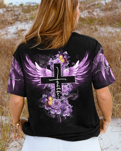 Faith Butterfly Purple Rose Women's All Over Print Shirt - Tltm2406234, easychoo.com