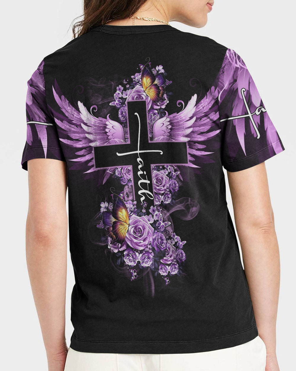 Faith Butterfly Purple Rose Women's All Over Print Shirt - Tltm2406234, easychoo.com