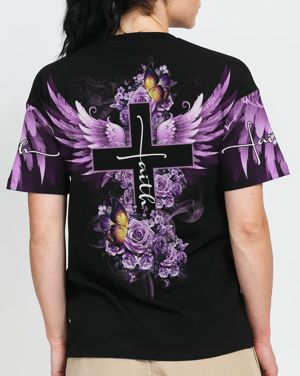 Faith Butterfly Purple Rose Women's All Over Print Shirt - Tltm2406234, easychoo.com