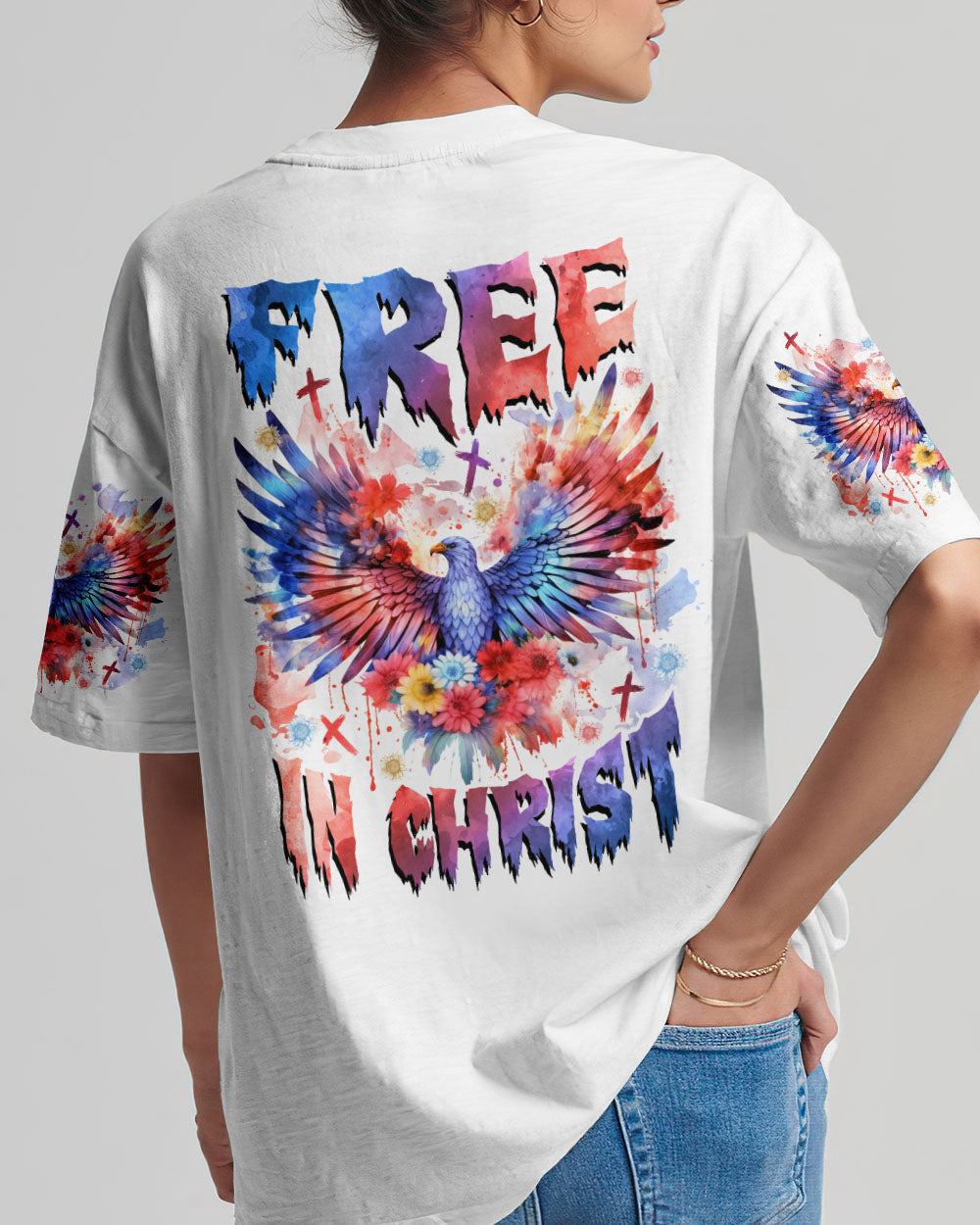 Free In Christ Eagle Flower Women's All Over Print Shirt - Tlnz1509234, easychoo.com