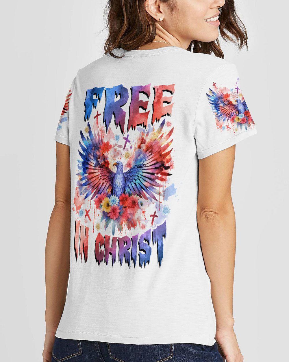 Free In Christ Eagle Flower Women's All Over Print Shirt - Tlnz1509234, easychoo.com