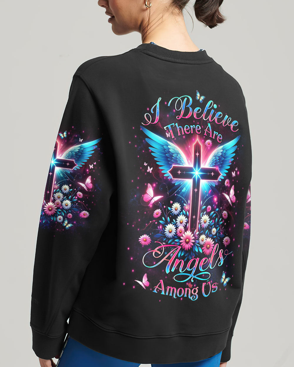I Believe There Are Angels Among Us Cross Wings Women's All Over Print Shirt - Yhlt0204242, easychoo.com