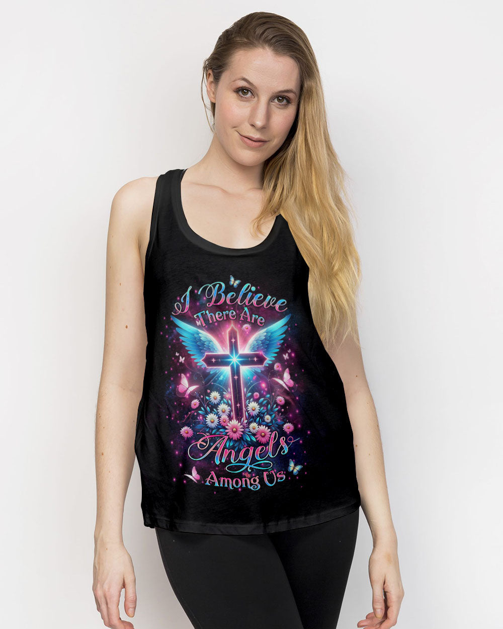 I Believe There Are Angels Among Us Cross Wings Women's All Over Print Shirt - Yhlt0204242, easychoo.com