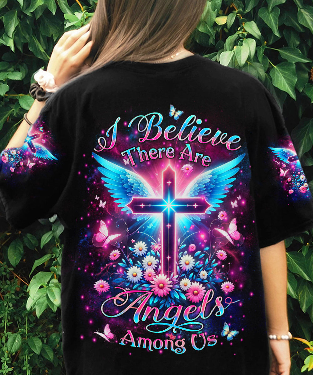 I Believe There Are Angels Among Us Cross Wings Women's All Over Print Shirt - Yhlt0204242, easychoo.com