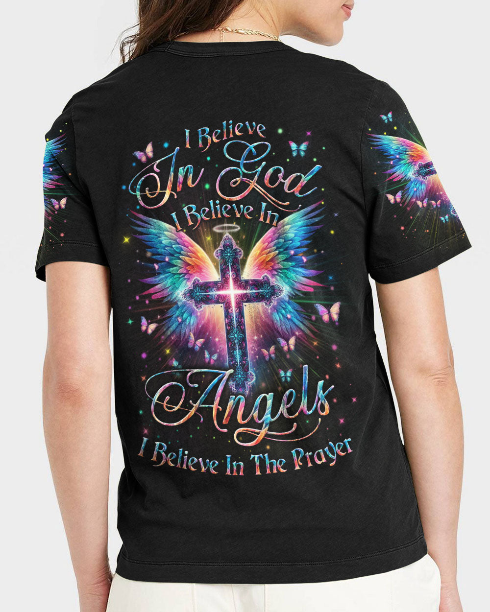 I Believe In God I Believe In Angels Women's All Over Print Shirt - Yhln1901242, easychoo.com