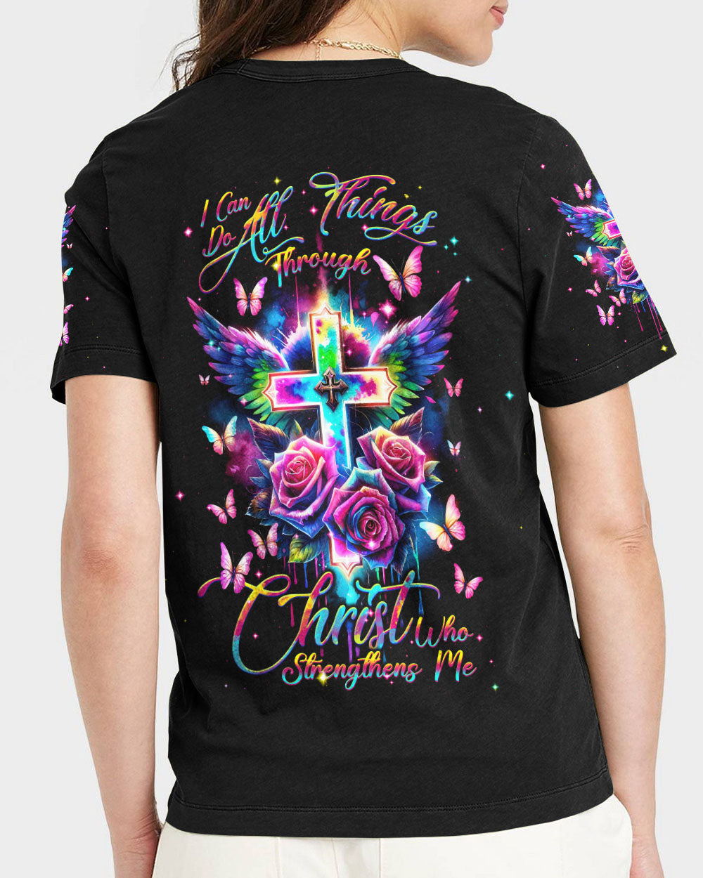 I Can Do All Things Through Christ Wings Colorful Women's All Over Print Shirt - Tlnt2812231, easychoo.com