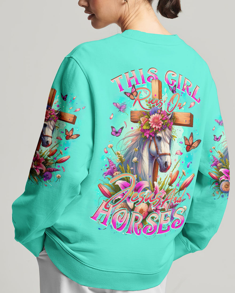 Runs On Jesus And Horses Women's All Over Print Shirt - Tytd0912232, easychoo.com