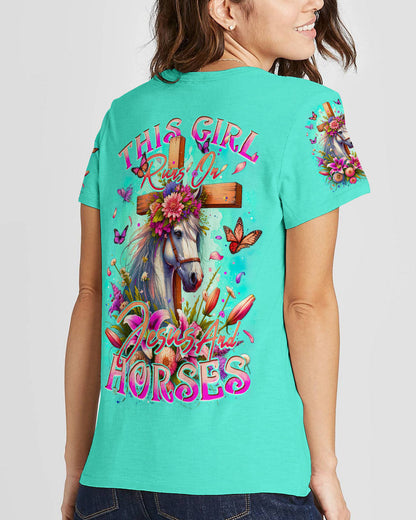 Runs On Jesus And Horses Women's All Over Print Shirt - Tytd0912232, easychoo.com