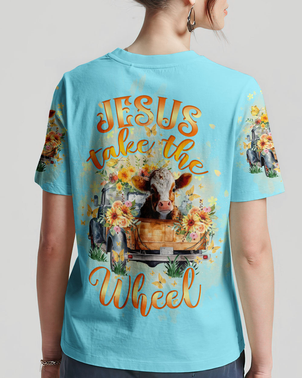 Jesus Take The Wheel Cow Truck Women's All Over Print Shirt - Tltw0512234, easychoo.com