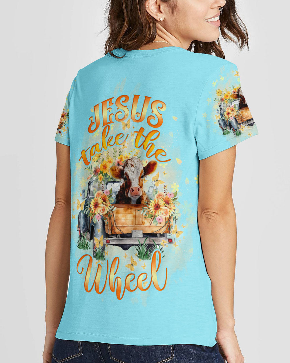 Jesus Take The Wheel Cow Truck Women's All Over Print Shirt - Tltw0512234, easychoo.com