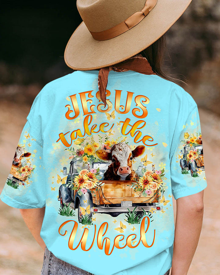 Jesus Take The Wheel Cow Truck Women's All Over Print Shirt - Tltw0512234, easychoo.com