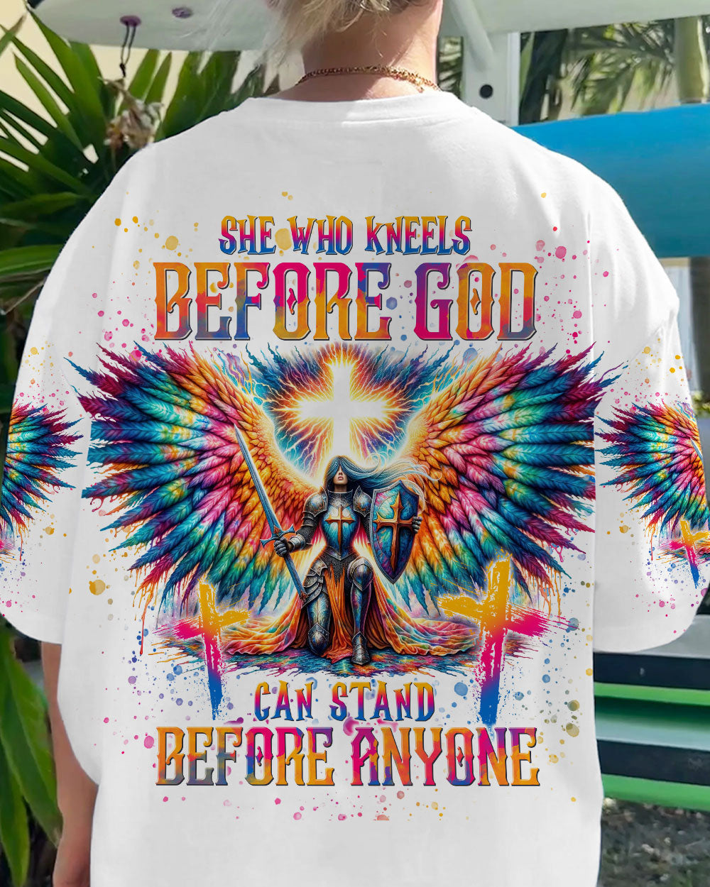 She Who Kneels Before God Warrior Wings Women's All Over Print Shirt - Tlnt1812233, easychoo.com