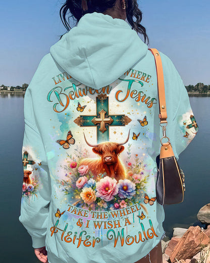 Living Life Somewhere Between Jesus Cow Women's All Over Print Shirt- Tlnz2411233, easychoo.com