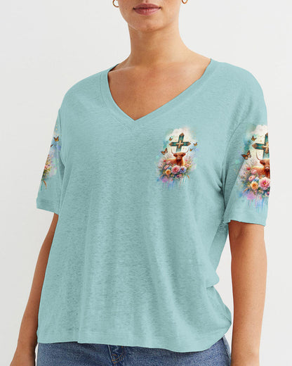 Living Life Somewhere Between Jesus Cow Women's All Over Print Shirt- Tlnz2411233, easychoo.com