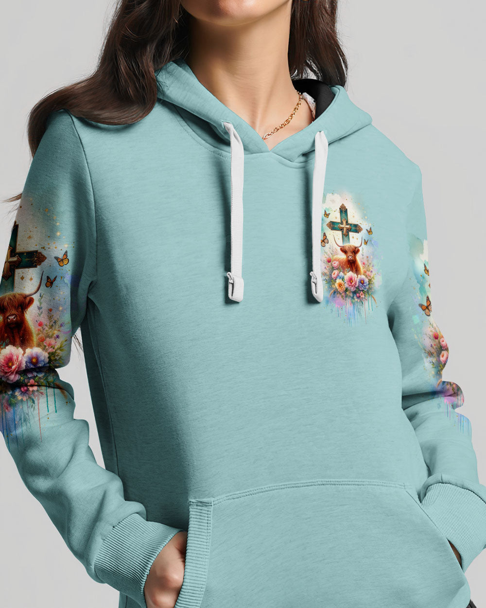 Living Life Somewhere Between Jesus Cow Women's All Over Print Shirt- Tlnz2411233, easychoo.com