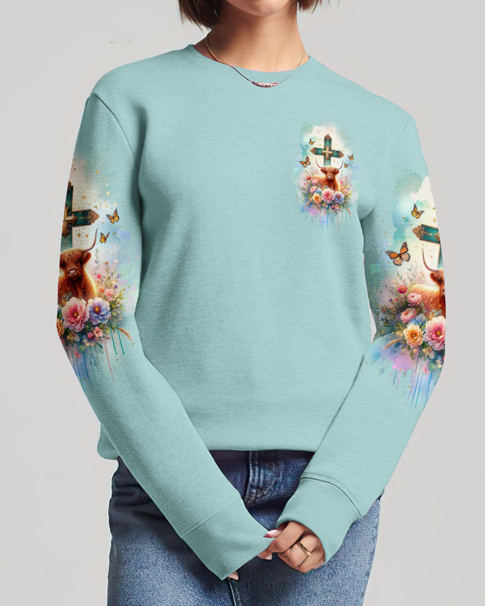 Living Life Somewhere Between Jesus Cow Women's All Over Print Shirt- Tlnz2411233, easychoo.com