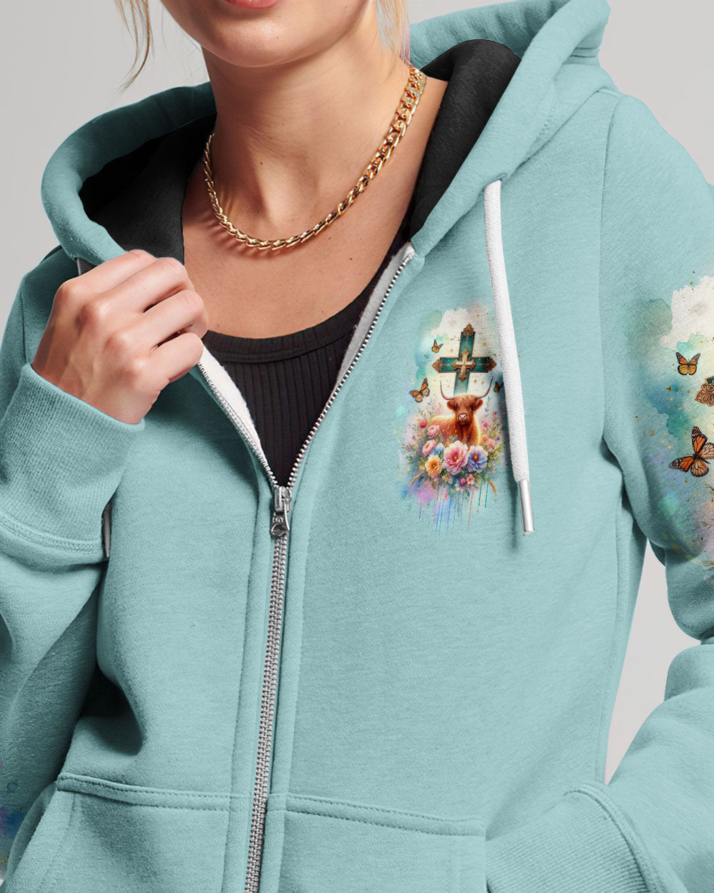 Living Life Somewhere Between Jesus Cow Women's All Over Print Shirt- Tlnz2411233, easychoo.com