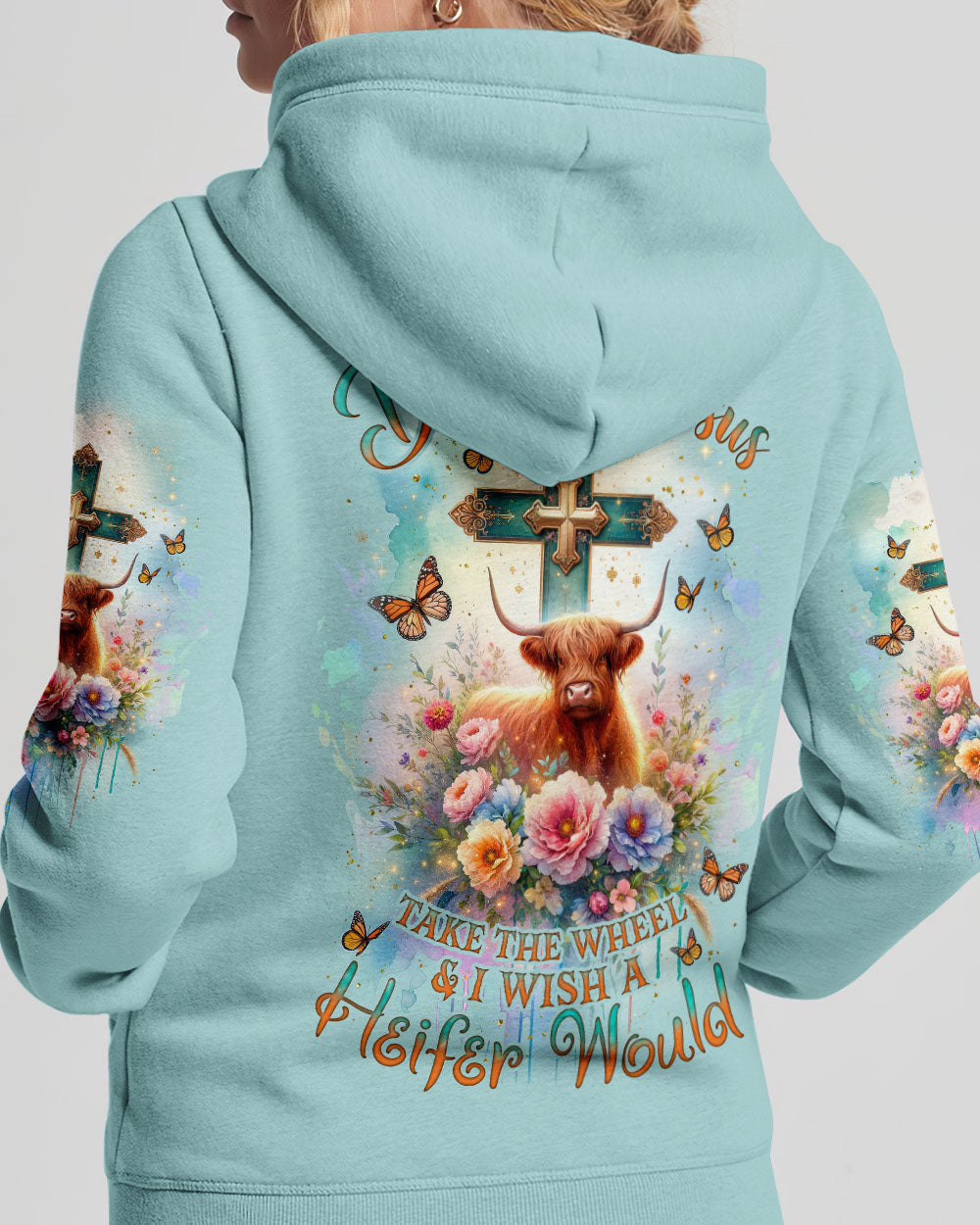 Living Life Somewhere Between Jesus Cow Women's All Over Print Shirt- Tlnz2411233, easychoo.com