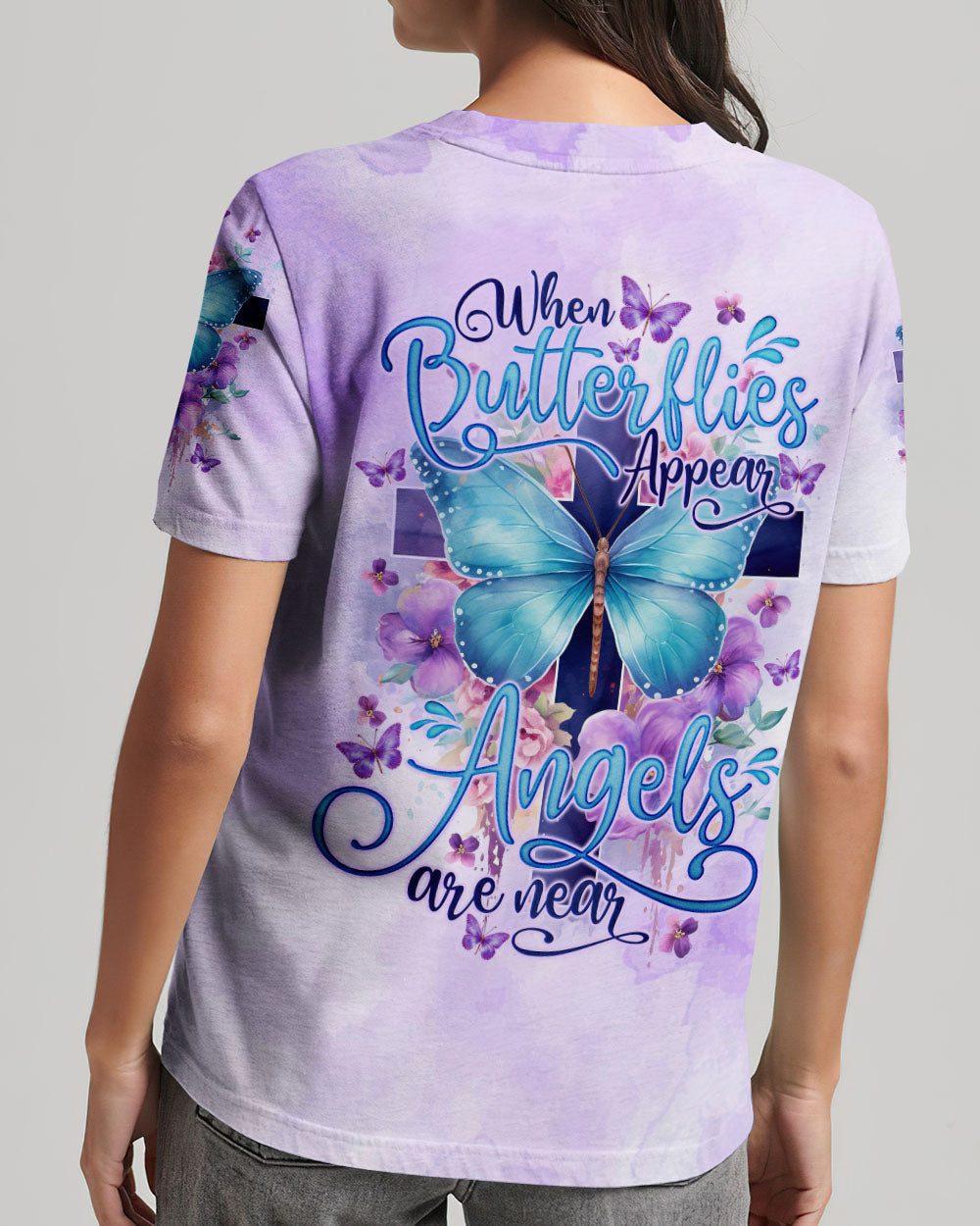 When Butterflies Appear Angels Are Near Women's All Over Print Shirt - Tlno1010232, easychoo.com