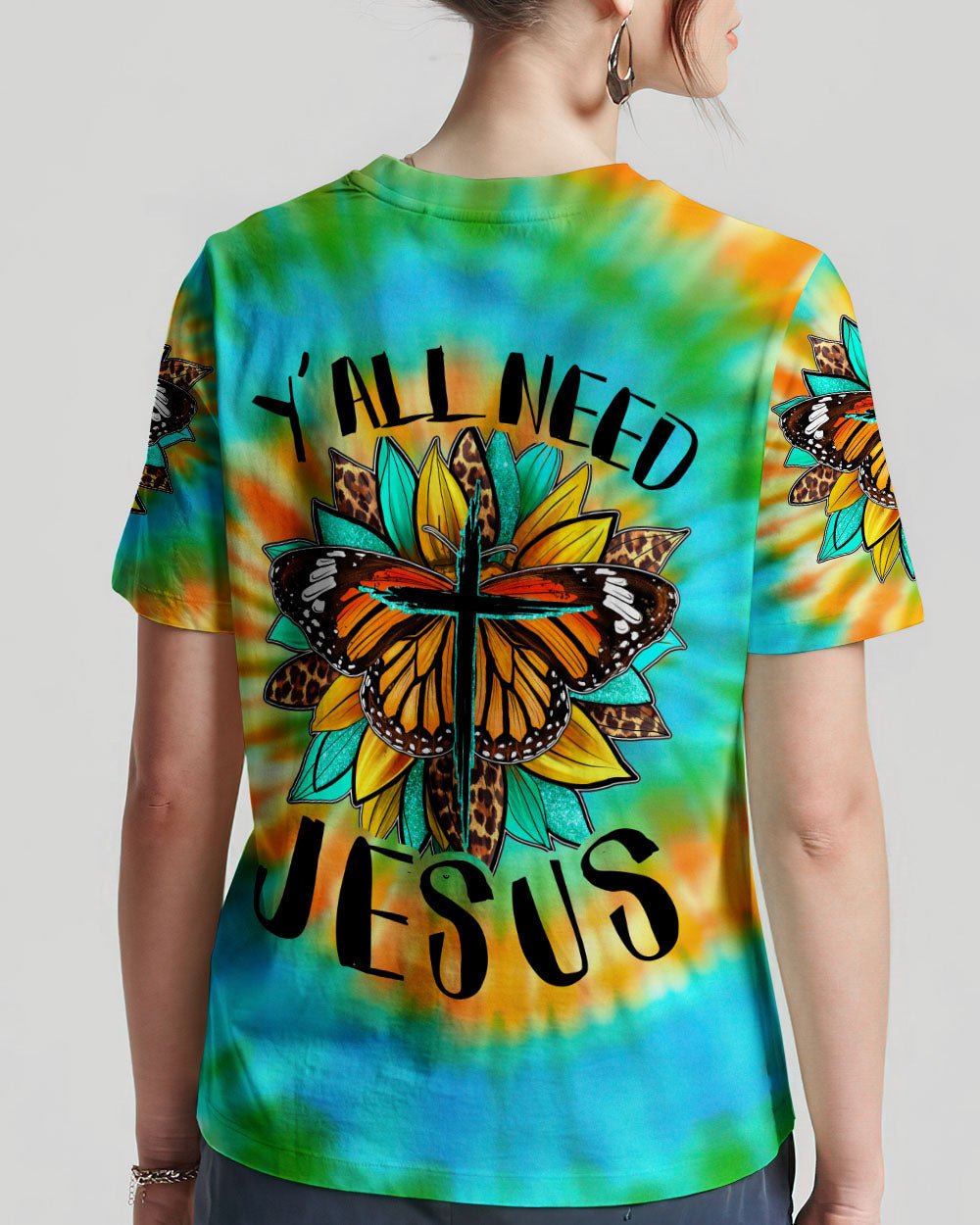 Y'all Need Jesus Tie Dye Women's All Over Print Shirt - Tytd1007235, easychoo.com