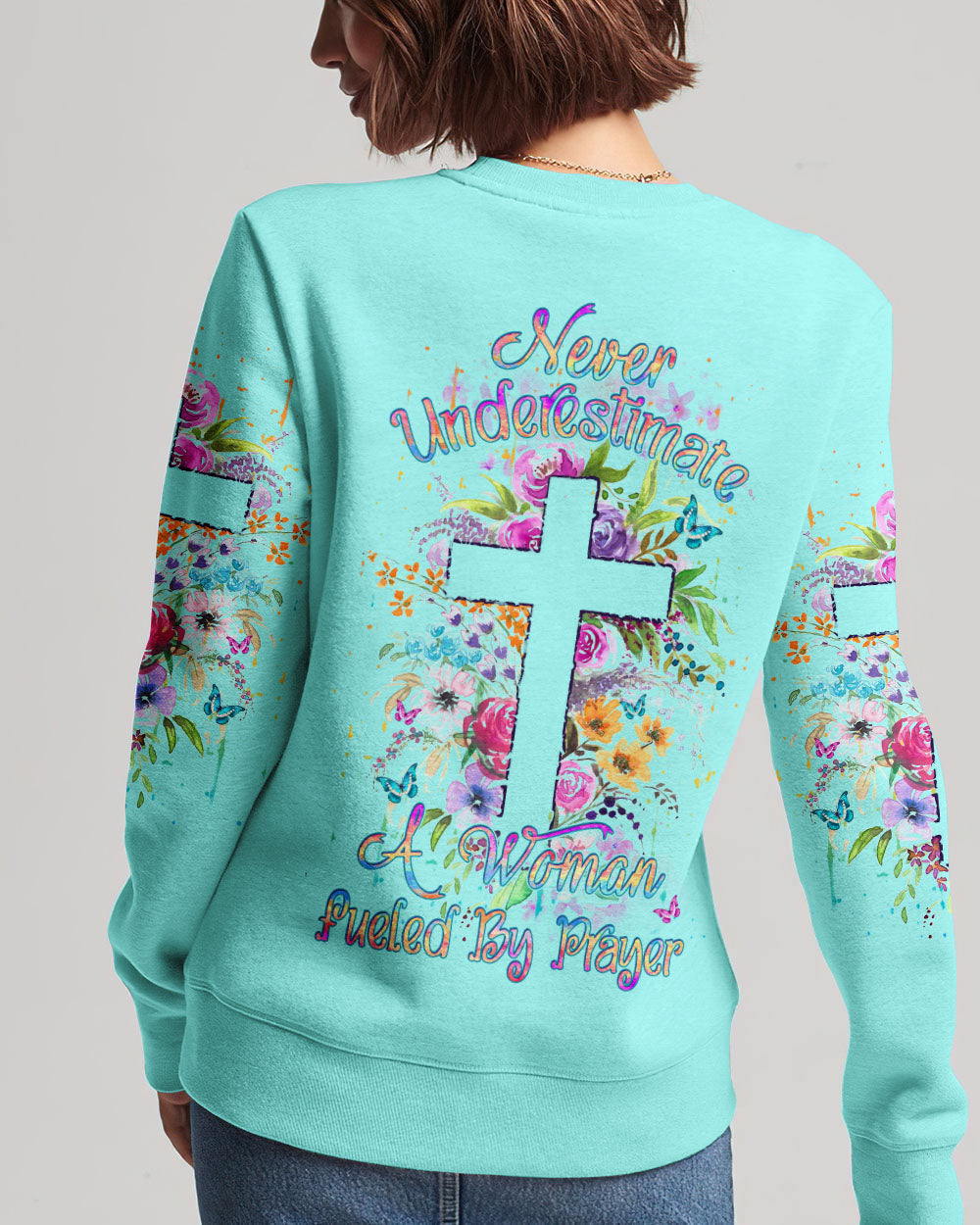 Never Underestimate A Woman Fueled By Prayer Women's All Over Print Shirt - Yhdu1708232, easychoo.com