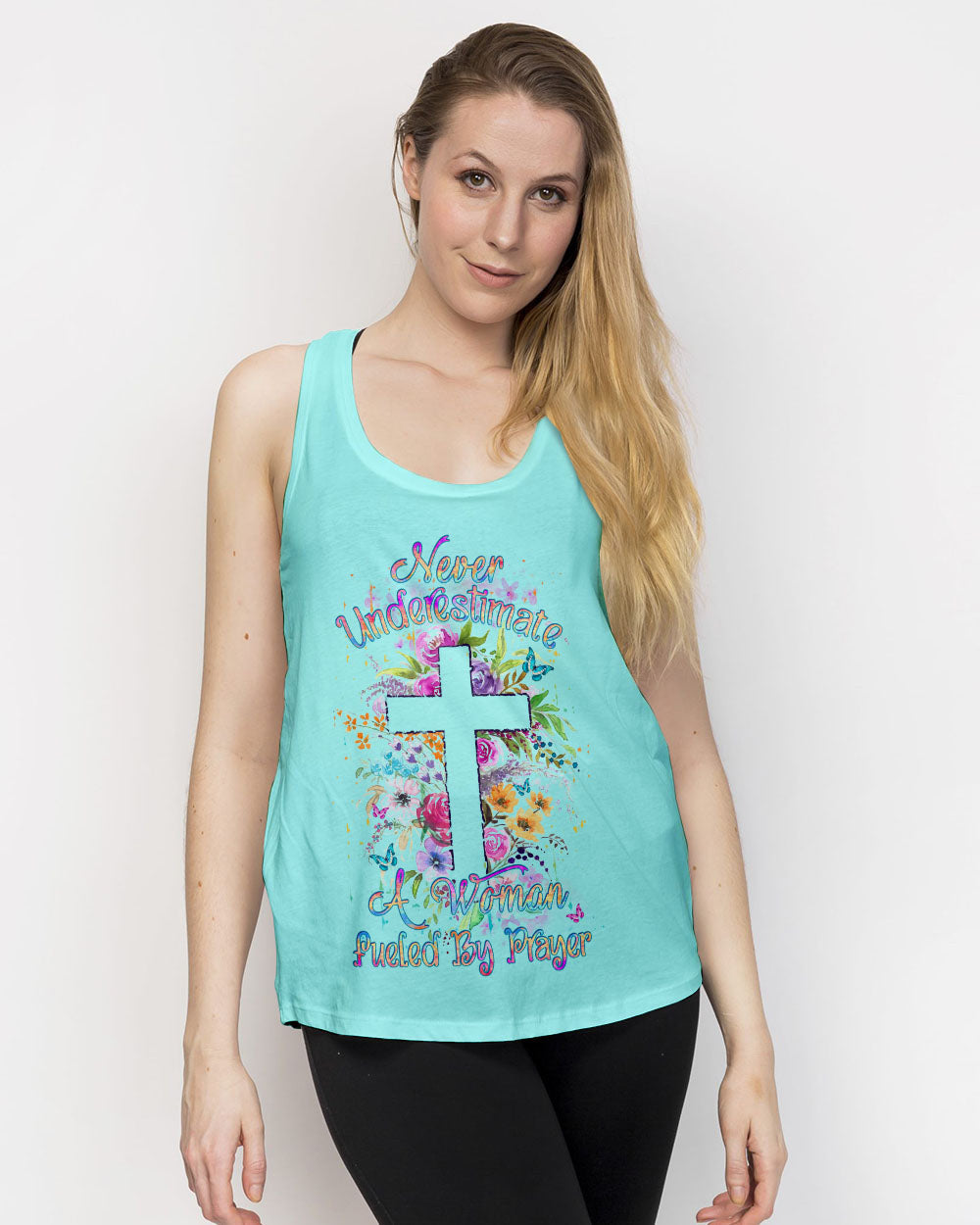 Never Underestimate A Woman Fueled By Prayer Women's All Over Print Shirt - Yhdu1708232, easychoo.com