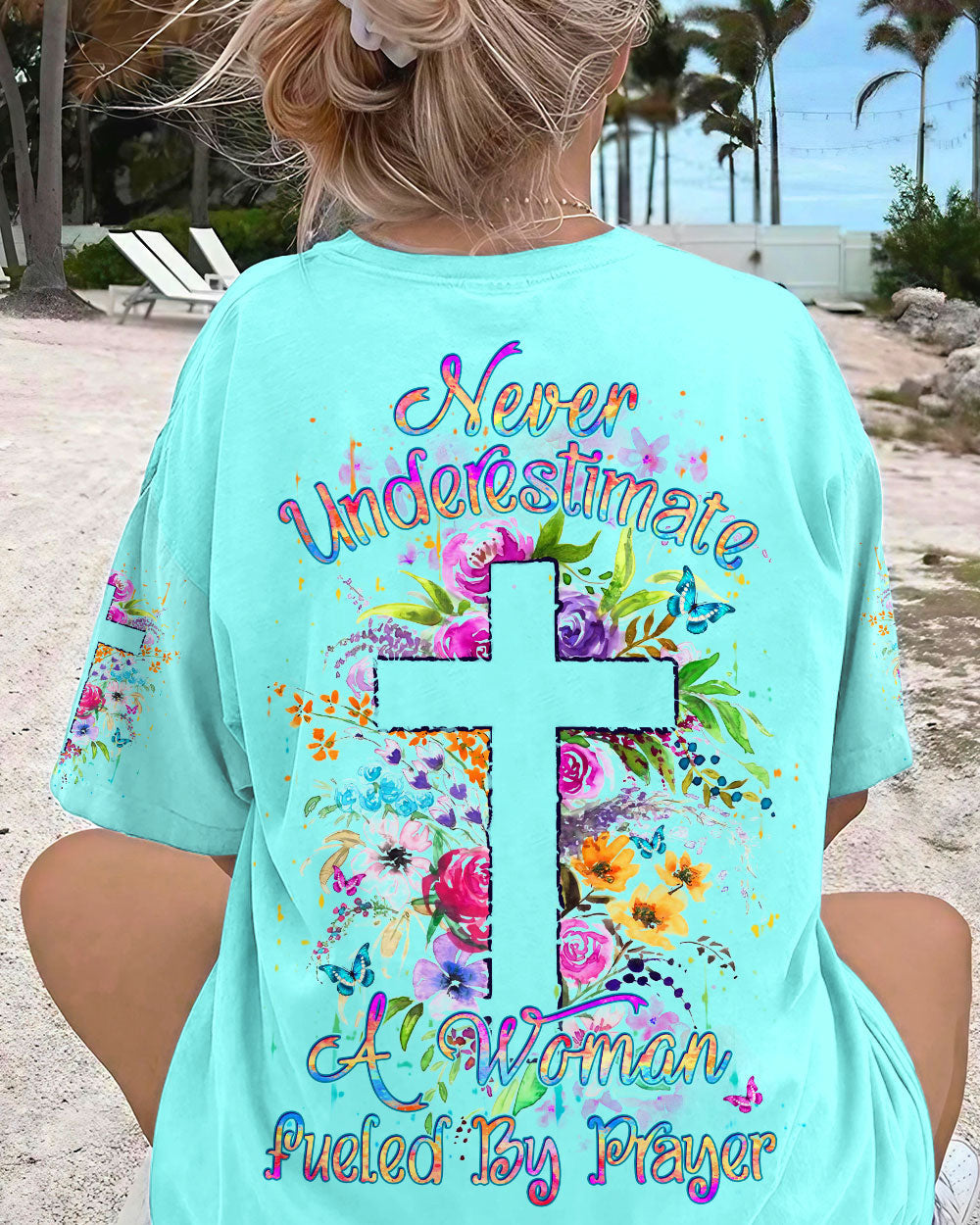 Never Underestimate A Woman Fueled By Prayer Women's All Over Print Shirt - Yhdu1708232, easychoo.com
