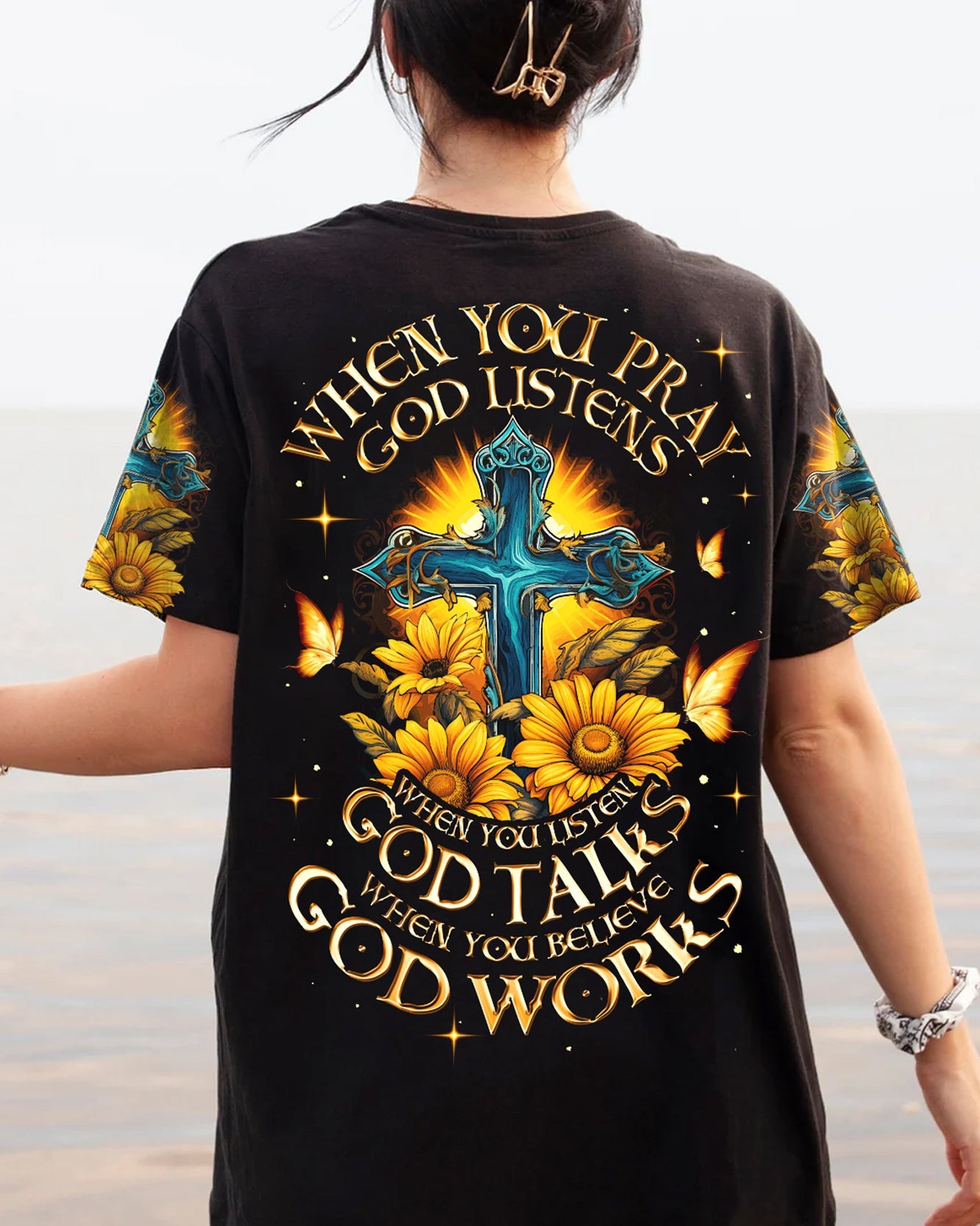 When You Pray God Listens Women's All Over Print Shirt - Ty0307231, easychoo.com