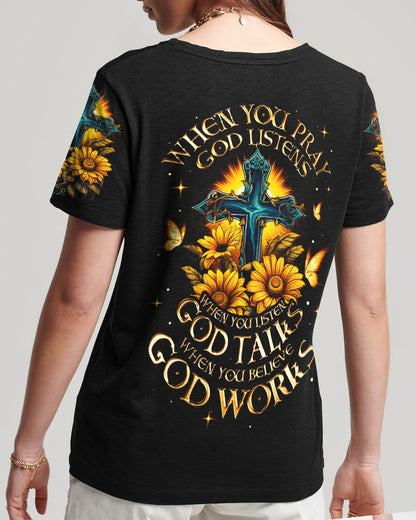 When You Pray God Listens Women's All Over Print Shirt - Ty0307231, easychoo.com