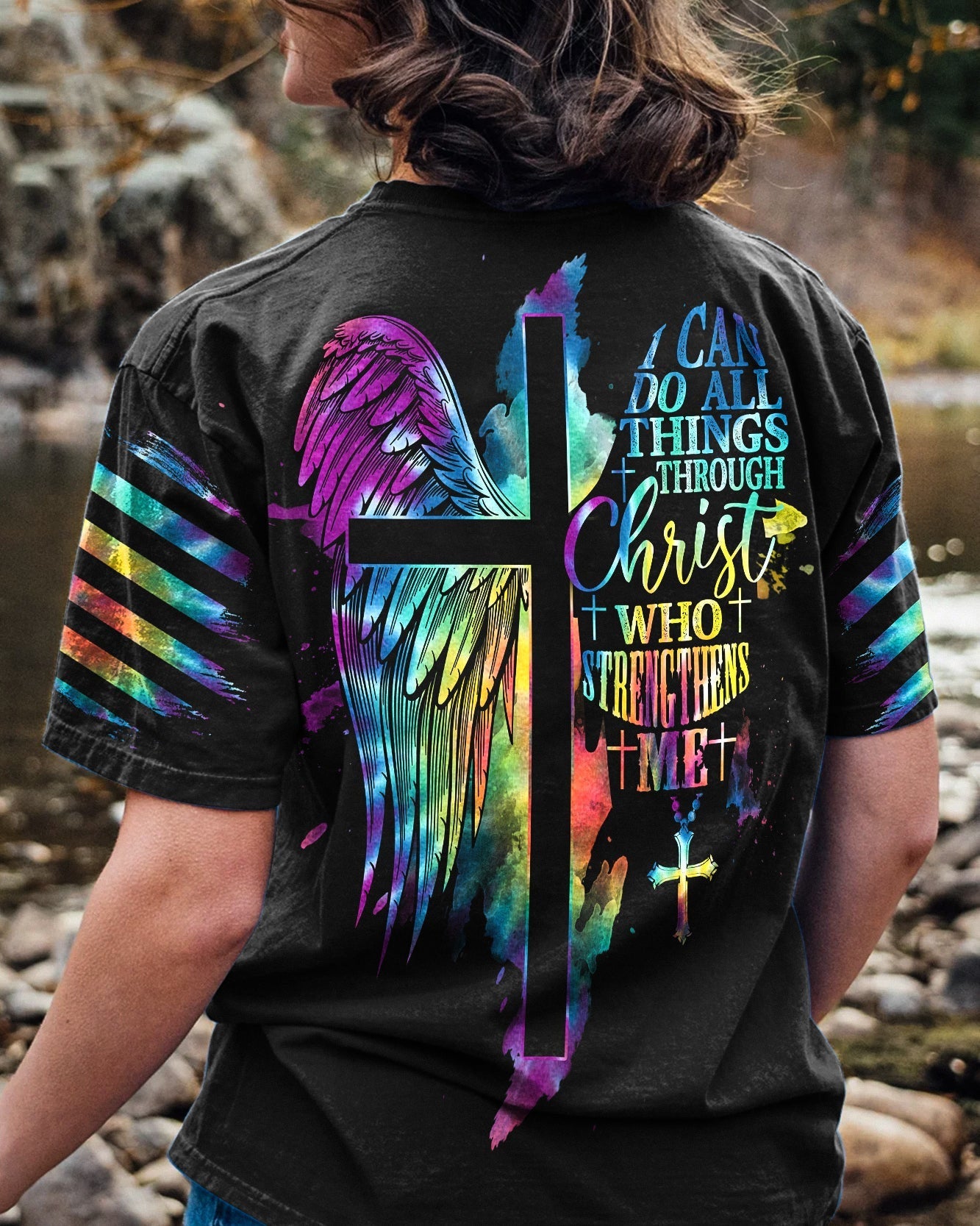 I Can Do All Things Through Christ Half Wings Colorful Women's All Over Print Shirt - Tlty2506234, easychoo.com