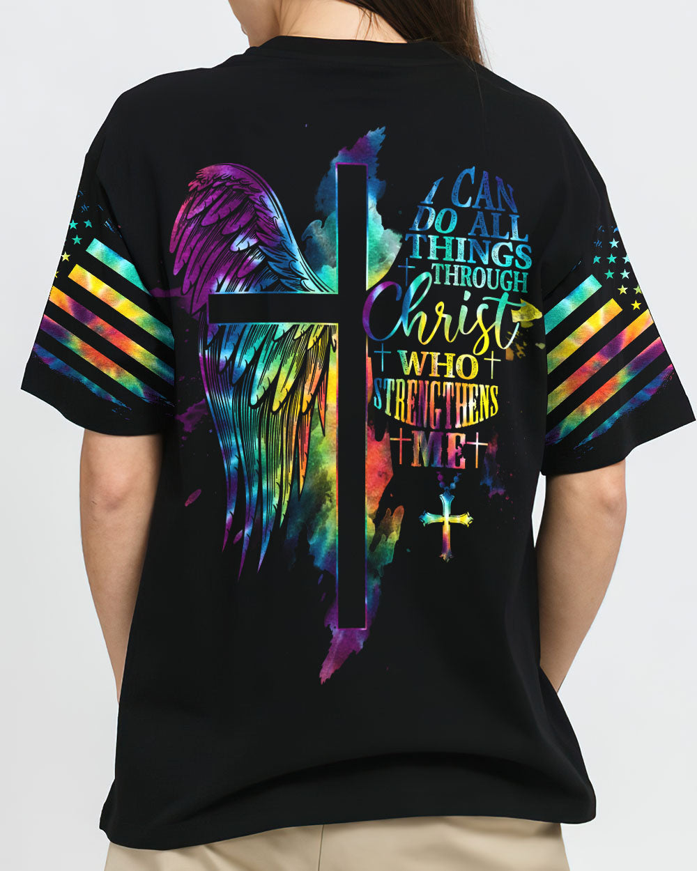 I Can Do All Things Through Christ Half Wings Colorful Women's All Over Print Shirt - Tlty2506234, easychoo.com