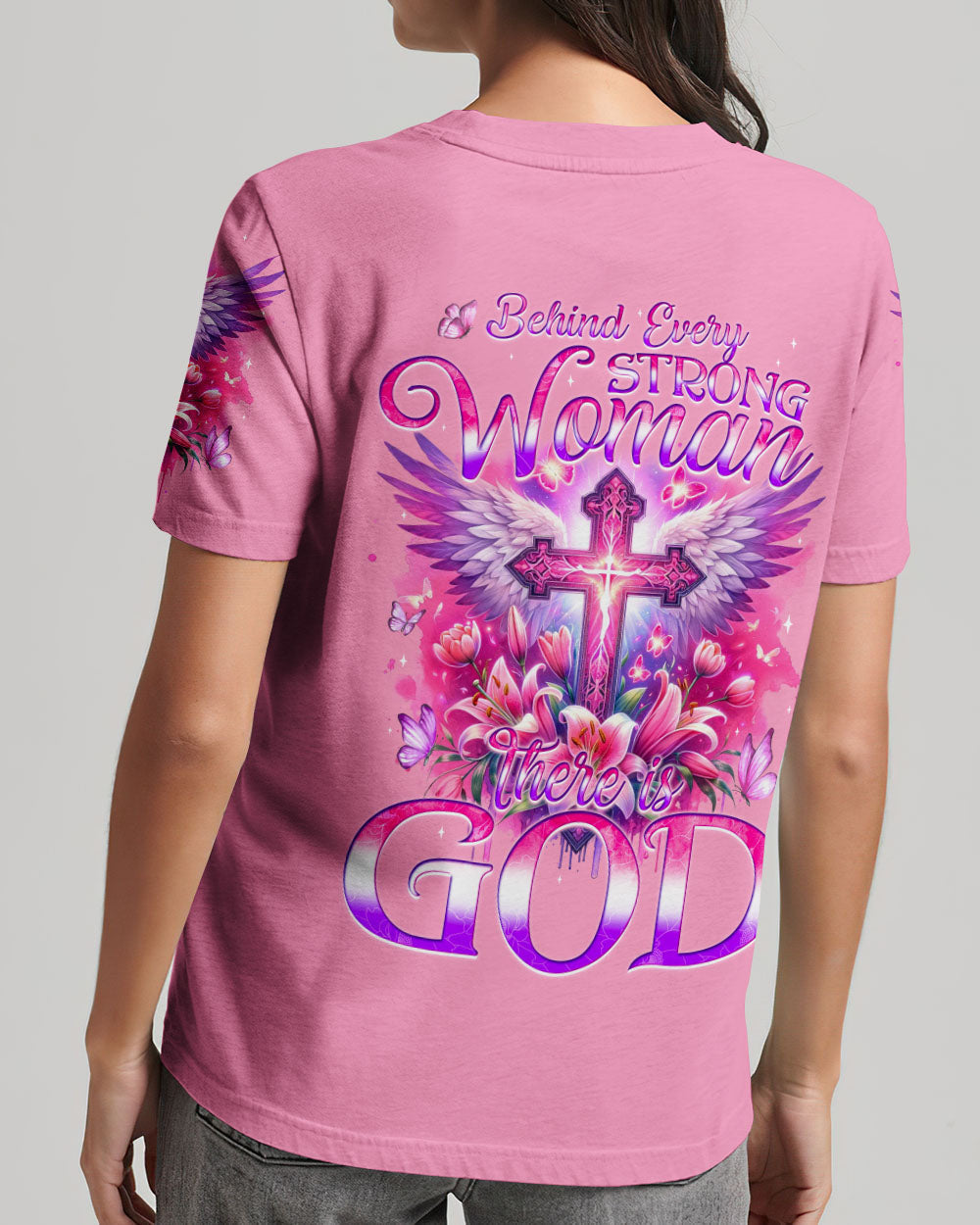 Behind Every Strong Woman There Is God Women's All Over Print Shirt - Tyqy1106241, easychoo.com